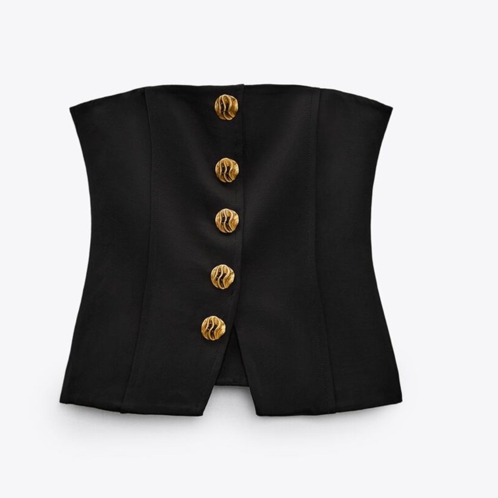 Zara patterned button bustier strapless top